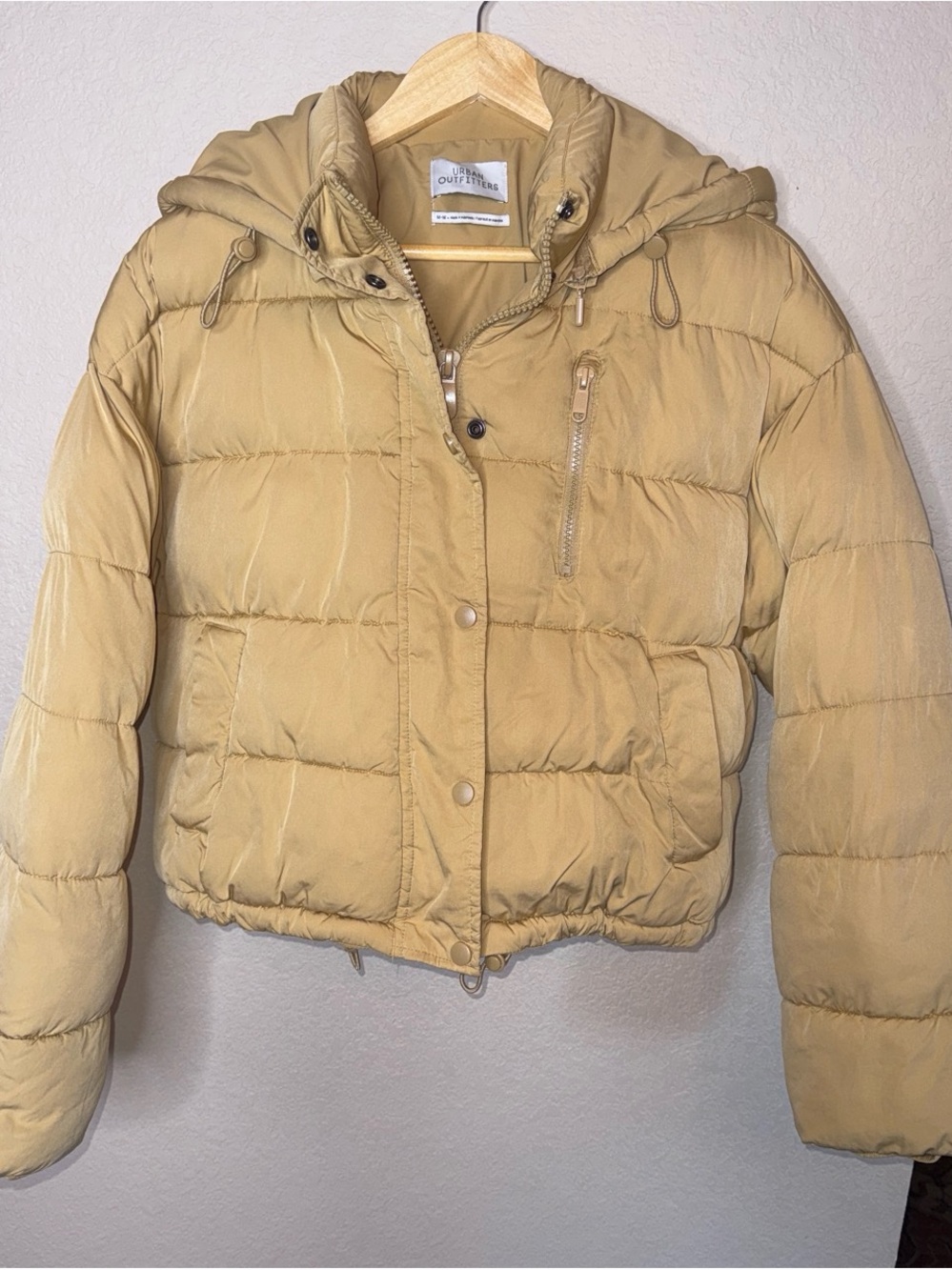 Urban Outfitters Mustard Tan Puffer Jacket with Hood